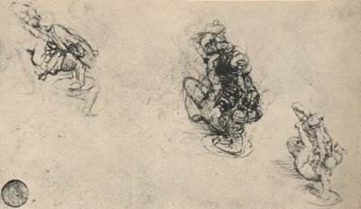 Kolme tutkimusta miehestä, joka ponii kaatunutta vihollista, n. 1480 1945 tekijältä Leonardo da Vinci