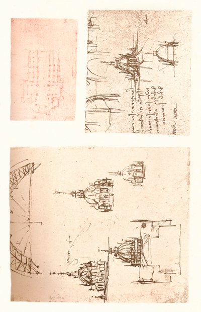 Kolme piirustusta Milanon katedraalista, c1472-c1519 1883 tekijältä Leonardo da Vinci