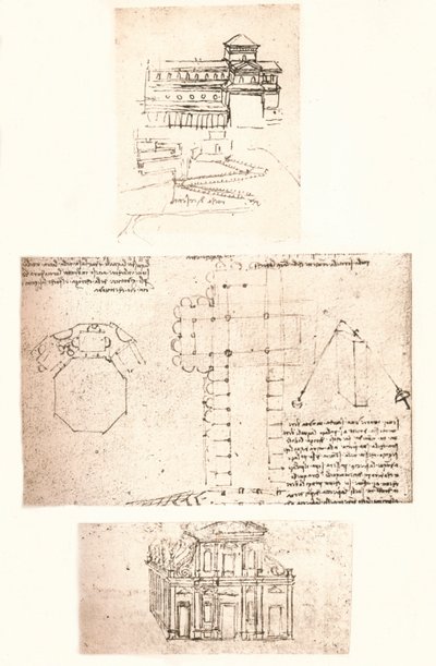 Kolme piirustusta kirkoista, c1472-c1519 1883 tekijältä Leonardo da Vinci