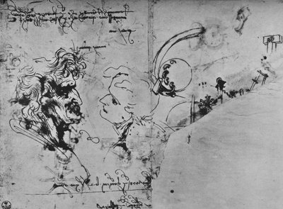 Two Profiles and Studies of Machinery, c1480 1945 tekijältä Leonardo da Vinci