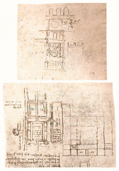 Kaksi arkkitehtonista piirustusta, c1472-c1519 1883 tekijältä Leonardo da Vinci
