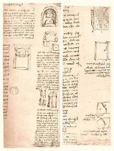 Kaksi arkkitehtonista piirustusta, c1472-c1519 1883 tekijältä Leonardo da Vinci