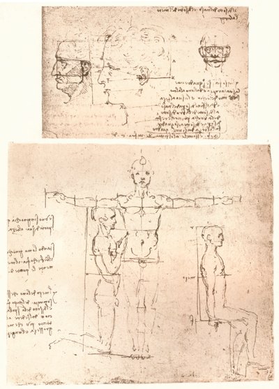 Kaksi piirustusta havainnollistavat teoriaa ihmishahmon mittasuhteista, c1472-c1519 1883. tekijältä Leonardo da Vinci