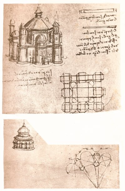 Kaksi piirustusta kirkoista, c1472-c1519 1883 tekijältä Leonardo da Vinci