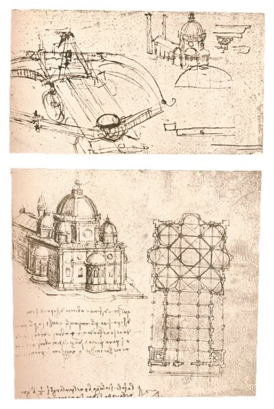 Kaksi piirustusta kirkoista, c1472-c1519 1883 tekijältä Leonardo da Vinci