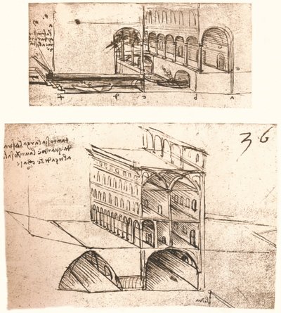 Kaksi kanavasuunnitelmaa kaupungissa, c1472-c1519 1883 tekijältä Leonardo da Vinci