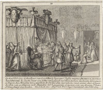 Pietari Suuren kuolema 8. helmikuuta 1725 tekijältä Leonardus Schenk