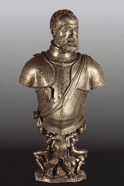 Pyhän Rooman keisarin Kaarle V:n (1500-58) muotokuva (pronssi) tekijältä Leone Leoni