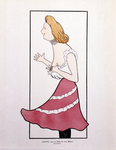 Armande Cassive, teoksessa "La Dame de Chez Maxim", pilapiirros. tekijältä Leonetto Cappiello