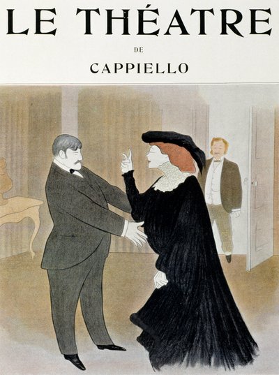 Näyttelijät Lucien Guitry (1860-1925) ja Jane Harding La Chatelaine -kohtauksessa, esitettiin Pariisin Renaissance Theatressa - Theatre-lehden otsikkosivu, huhtikuu 1903, Paris (painettu) tekijältä Leonetto Cappiello