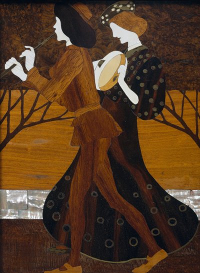 Lipasto, n. 1908, Leopold Bauer (1872-1938), pähkinä, messinki ja helmiäinen, Detail, Itävalta, 1900-luku tekijältä Leopold Bauer