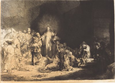 Kristus saarnaa (Sadan guldenin printti) tekijältä Leopold Flameng after Rembrandt van Rijn