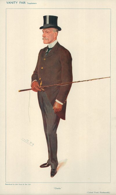 Eversti Frank Shuttleworth, Charlie, 10. helmikuuta 1909, Vanity Fair -sarjakuva tekijältä Leslie Matthew Ward