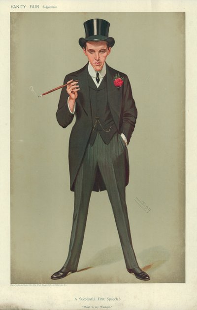 Herra F E Smith, Onnistunut ensimmäinen puhe, Moab on pesualtaani, 16. tammikuuta 1907, Vanity Fair -sarjakuva tekijältä Leslie Matthew Ward