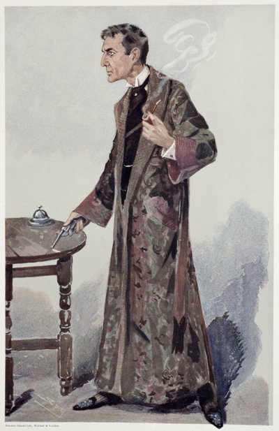Sherlock Holmes, sarjakuva näyttelijä William Gilletten Vanity Fairista, 1907 tekijältä Leslie Matthew Ward