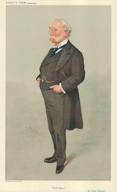 Sir Thomas Wrightson, tariffiuudistus, 6. toukokuuta 1908, Vanity Fair -sarjakuva tekijältä Leslie Matthew Ward