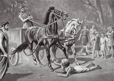 Alcibiades uhmaa tiimipäällikköä (litografia) tekijältä Leslie Mosley