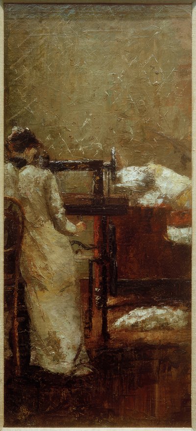 Frau an der Nähmaschine tekijältä Lesser Ury
