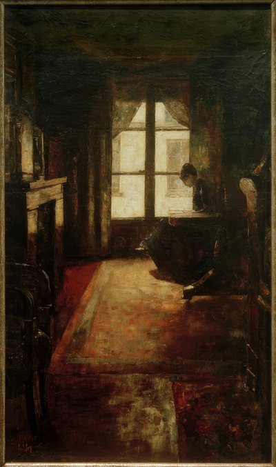 Pariser Interieur (lesende Frau am Fenster) tekijältä Lesser Ury