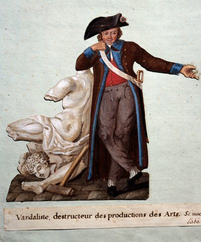 Ranskan vallankumous: "" vandalisti, taideteosten tuhoaja"". Gouache des freeres Lesueur (1700-luku), Musee Carnavalet, Pariisi tekijältä Lesueur Brothers