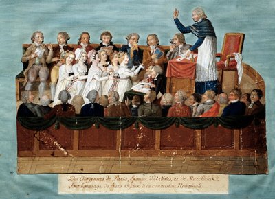 Ranskan vallankumous: "" Pariisin kansalaiset tarjoavat korujaan kansalliskokoukselle"" Illustration des Freres Lesueur (1700-luku). 1792-1795. Pariisi, museo Carnavalet - Englannin vallankumous - Pariisin kansalaiset lahjoittavat korunsa Natille tekijältä Lesueur Brothers