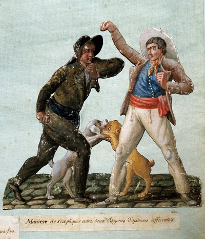 Ranskan vallankumous: kaksi kansalaista taistelee. Gouache des freeres Lesueur (1700-luku) tekijältä Lesueur Brothers