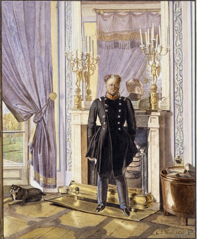 Muotokuva Venäjän suurruhtinas Konstantin Pavlovichista (1779-1831), takan edessä. (Venäjän suurruhtinas Konstantin Pavlovitšin muotokuva takalla). Lev Ivanovich Kielin (?-1851) teos, akvarelli paperille tekijältä Lev Ivanovich Kiel