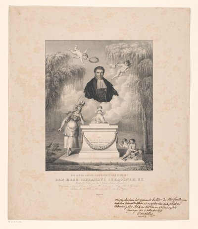 Sibrandus Stratinghin muotokuva Omistettu edesmenneen herra Sibrandus Stratinghin muistolle, E.Z. (otsikko esineessä) tekijältä Levi Michiel Bendix