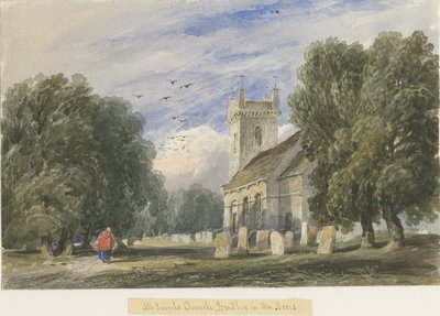 Bradley-in-the-Moors Church: akvarellimaalaus ja [c 1830-1840] tekijältä Lewis John Wood