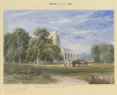 Bramshall Church: akvarellimaalaus ja [c 1830-1840] tekijältä Lewis John Wood