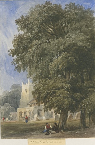 Caverswall Church: akvarellimaalaus ja [c 1830-1840] (maalaus) tekijältä Lewis John Wood