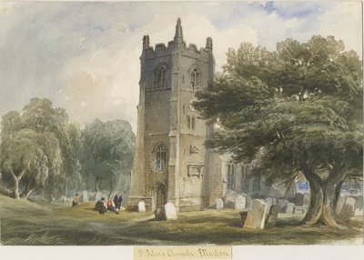 Ellastone Church: akvarellimaalaus ja [c 1830-1840] tekijältä Lewis John Wood
