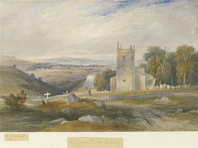 Grindon Church: akvarellimaalaus ja [c 1830-1845] tekijältä Lewis John Wood