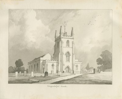 Kingswinfordin kirkko: seepiapiirros, 1837 tekijältä Lewis John Wood