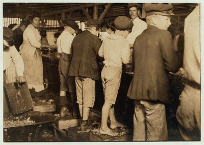 Katkarapupoimijat, mukaan lukien 8-vuotias Max, Dunbar, Lopez, Dukate Co, Biloxi, Mississippi, 1911 tekijältä Lewis Wickes Hine