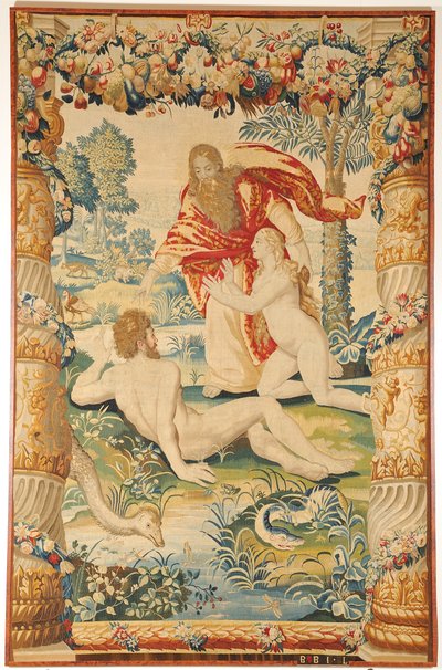 Adam ja Eeva kuvakudos, n. 1650-1660 tekijältä Leyniers Workshop