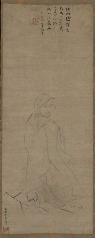 Bodhidharma ylittää Yangzi-joen kaislalla ennen vuotta 1317. tekijältä Li Yaofu