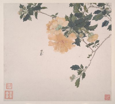 Hyönteisiä ja kukkia, vuodelta 1865 (kahdeksanlehtialbumi; tussi ja väri paperille). tekijältä Lian Ju