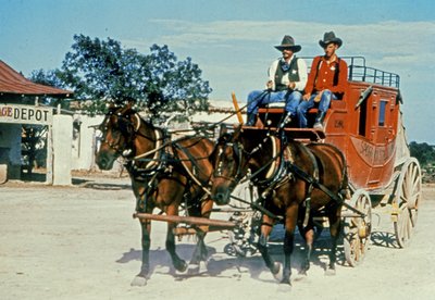 Kunnostettu postivaunu Alamo Villagessa, Brackettvillessä, Texasissa (kuva) tekijältä Unbekannt Unbekannt