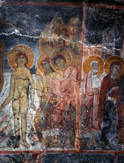Kristus, Madonna ja pyhät, fresko Agios Georgioksen luostarissa, Diavaide, Kreeta, Kreikka (kuva) tekijältä Unbekannt Unbekannt