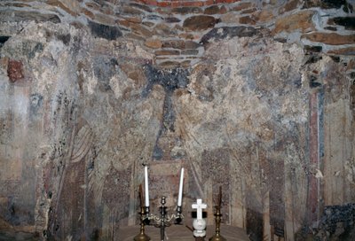 Vaurioitunut fresko kirkossa Kantanosissa, Kreetalla, Kreikassa (kuva) tekijältä Unbekannt Unbekannt