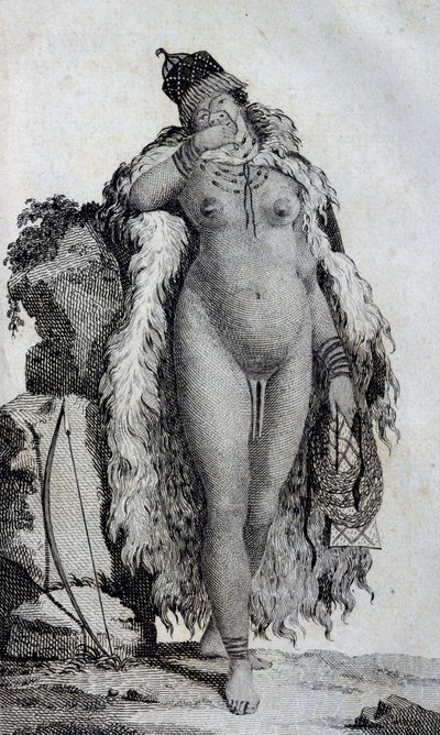 Etninen nainen Khoikhoi (Hottentots), matkasta Le Vaillantista Afrikan sisäosiin Hyväntoivon niemen kautta, vuonna 1783 tekijältä Unbekannt Unbekannt