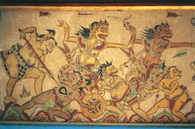 Freskot, jotka kuvaavat kohtauksia jumalten ja demonien välisistä taisteluista, Kertha Gosa -paviljonki, Klungkungin palatsi (Puri Agung Semarapura), Semarapura, Bali, Indonesia tekijältä Unbekannt Unbekannt