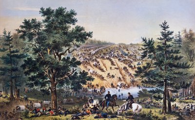George Brinton McClellanin vetäytyminen, Bear Creek Ford, Potomacin armeija, heinäkuu 1862, piirustus John Badger Bachelder, kaiverrus Bufford, American Civil War, USA tekijältä Unbekannt Unbekannt