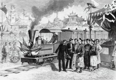 Tianjinin Tangshaniin yhdistävän ensimmäisen ranskalaisen rautatien vihkiäiset käyttöön Kiinassa 20. marraskuuta tekijältä Unbekannt Unbekannt