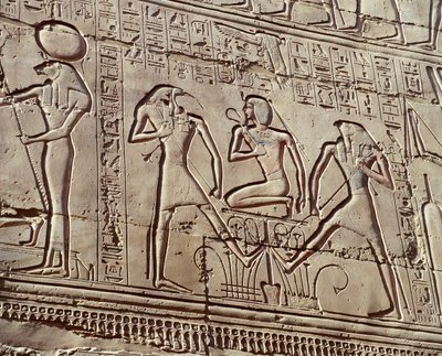 Sisäseinäreliefit, jotka kuvaavat uhreja jumalille, yksityiskohdat nuoresta Ramses II:sta jumalien Thotin ja Horuksen kanssa tekijältä Unbekannt Unbekannt