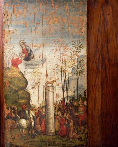 Italia, Milano, Pyhän Marian Armollinen kirkko, Vanha sakristi, Mooses Siinailla ja Kultainen vasikka, maalattu puulevy tekijältä Unbekannt Unbekannt