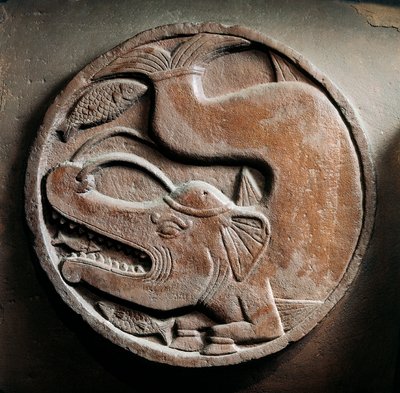 Medallion merieläimellä elefanttikalan päästä, helpotus Bharhutin stupasta, buddhalainen muistomerkki, Madhya Pradesh, Intia, Intian sivilisaatio, 2. vuosisadalla eKr. tekijältä Unbekannt Unbekannt