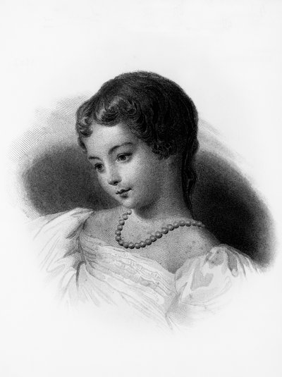 Augusta Ada Byron, Lovelacen kreivitär (1815-1852), englantilainen matemaatikko ja kirjailija, muotokuva, häntä pidetään ensimmäisenä tietokoneohjelmoijana, kaiverrus tekijältä Unbekannt Unbekannt