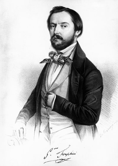 Gaetano Fraschinin (1816-1887), italialaisen tenorin muotokuva, kaiverrus tekijältä Unbekannt Unbekannt